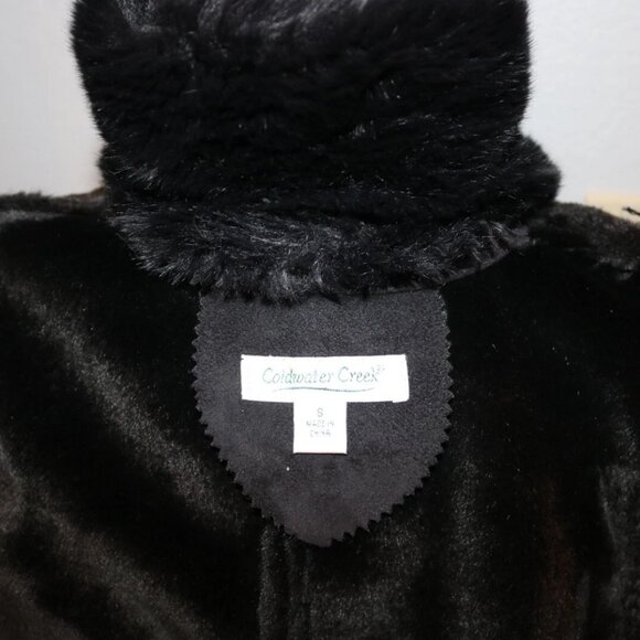 COLDWATER CREEK Coat Jacket Black Faux Suede/Faux Shearling Fur Vegan PS Sherpa - Picture 11 of 15